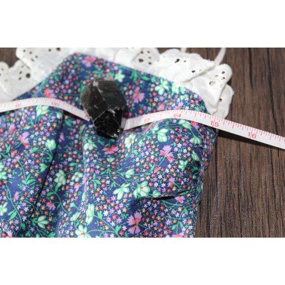 Vintage Candi Jones Micro Floral Sweetheart Dress Eyelet Lace Ruffle Cami Strap - Picture 11 of 16